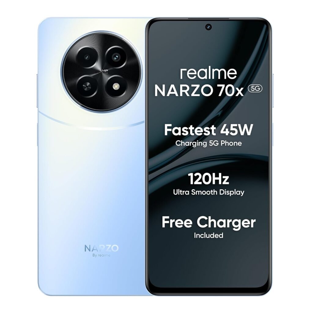 realme NARZO 70x 5G (Ice Blue, 8GB RAM,128GB Storage)|120Hz Ultra Smooth Display|Dimensity 6100+ 6nm 5G|50MP AI Camera|45W Charger in The Box