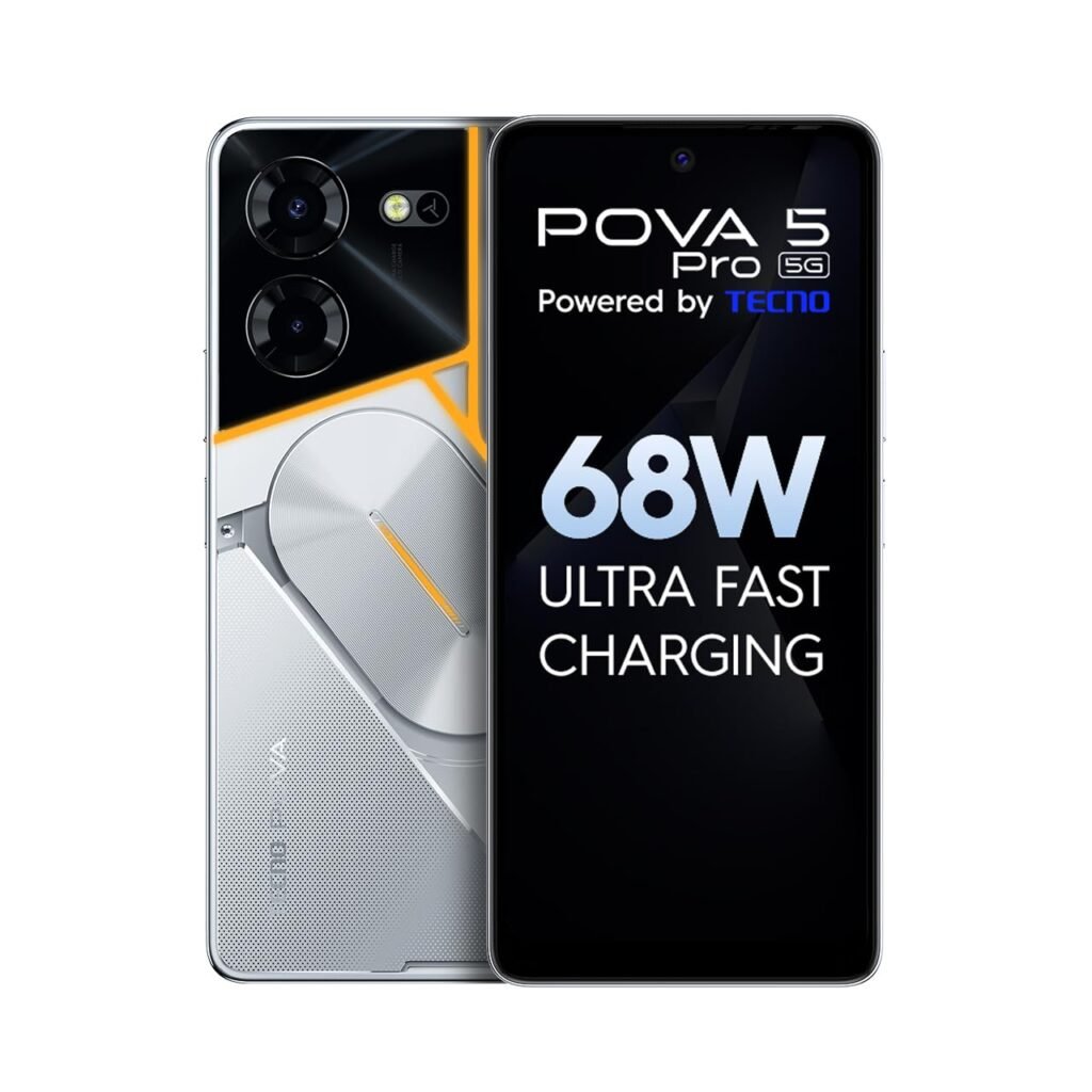 TECNO Pova 5 Pro 5G (Silver Fantasy, 8GB RAM,256GB Storage)| Segment 1st 68W Ultra Fast Charging | India’s 1st Multi-colored Backlit ARC Interface | 50MP AI Dual Camera |6.78”FHD+ Dot-in Display