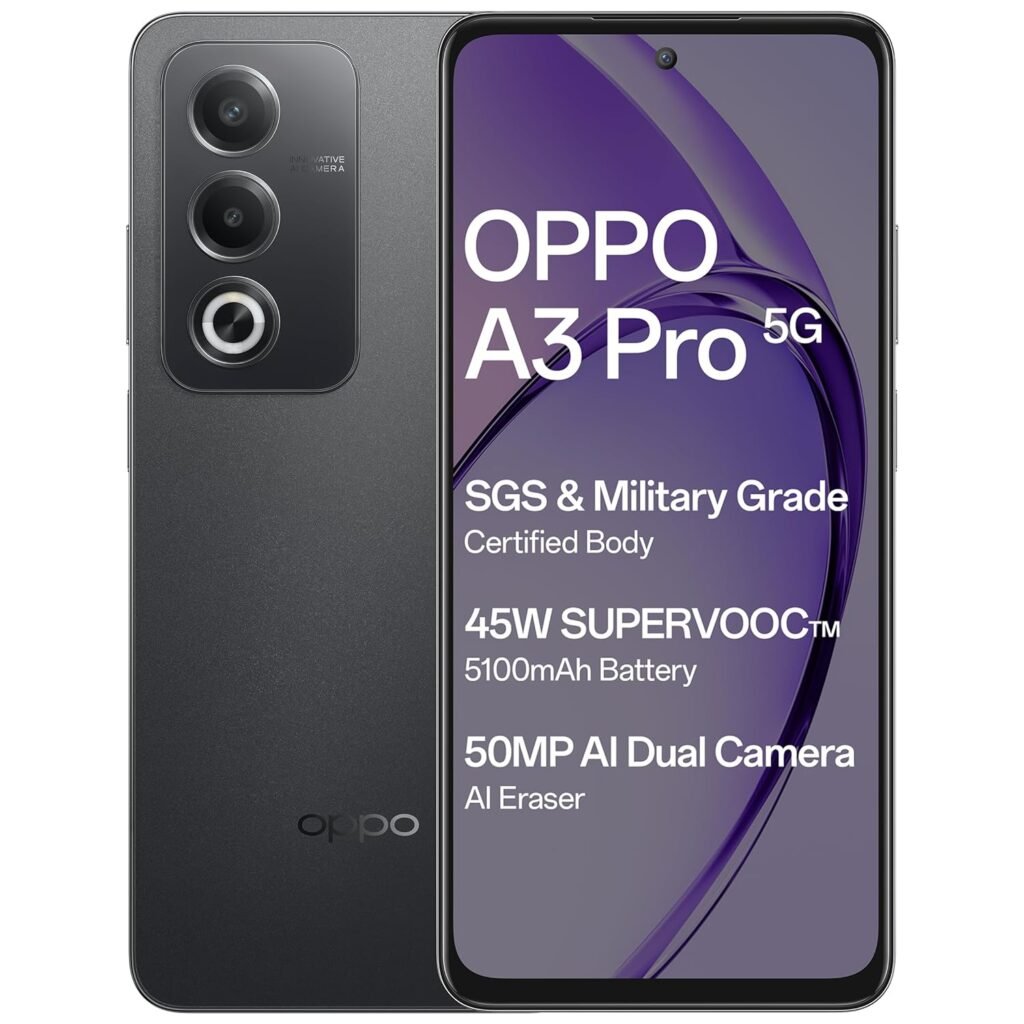 OPPO A3 Pro 5G (Starry Black, 8GB RAM, 128GB Storage)|6.67” HD+ 120Hz Refresh Rate Screen | 45W SUPERVOOC|with No Cost EMI/Additional Exchange Offers