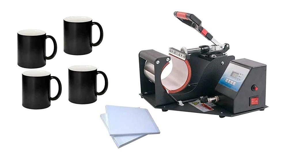 Earthtrack ® Mug Heat Press Machine & Sublimation Mug 4pc Professional Digital Display Sublimation Printing Machine Heat Transfer Presses for New Coffee Mug Cup