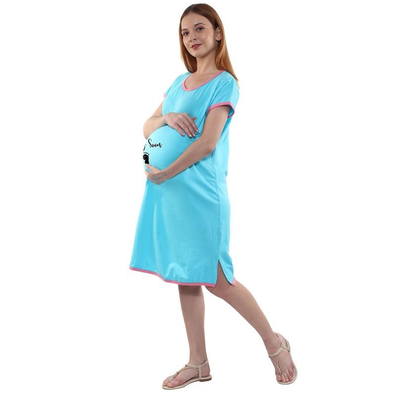 Sillyboom Coming Soon Foot Print Maternity Tunic Top for Pregnant Women, T-Shirt Women’s Night Dress for Pre and Post-Pregnancy