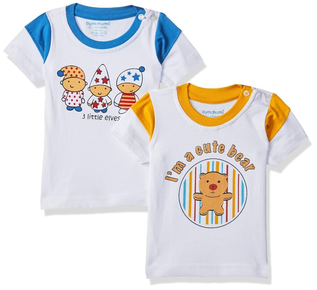 Bumchums Baby Boy’s Plain Regular fit T-Shirt (Pack of 2) (Assorted) (Color & Print May Vary)