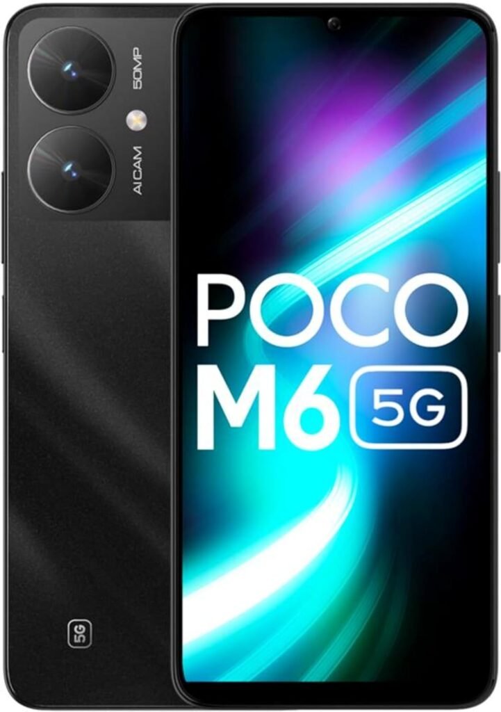 POCO M6 5G (Galactic Black, 4GB RAM, 128GB Storage) | MediaTek Dimensity 6100+ 5G Processor | 5000 mAh Battery + 18W Fast Charging | 50 MP AI Dual-Camera System & Side Fingerprint Sensor