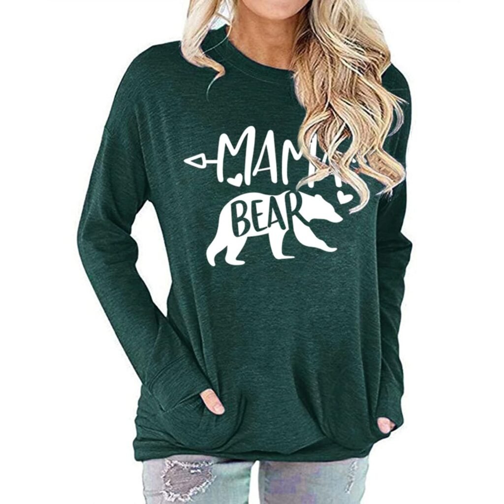 Pocket Sweatshirt, Comfortable Casual Machine Washable Long Sleeve T-Shirt for Home for Dating for Girls (L) Dark Green