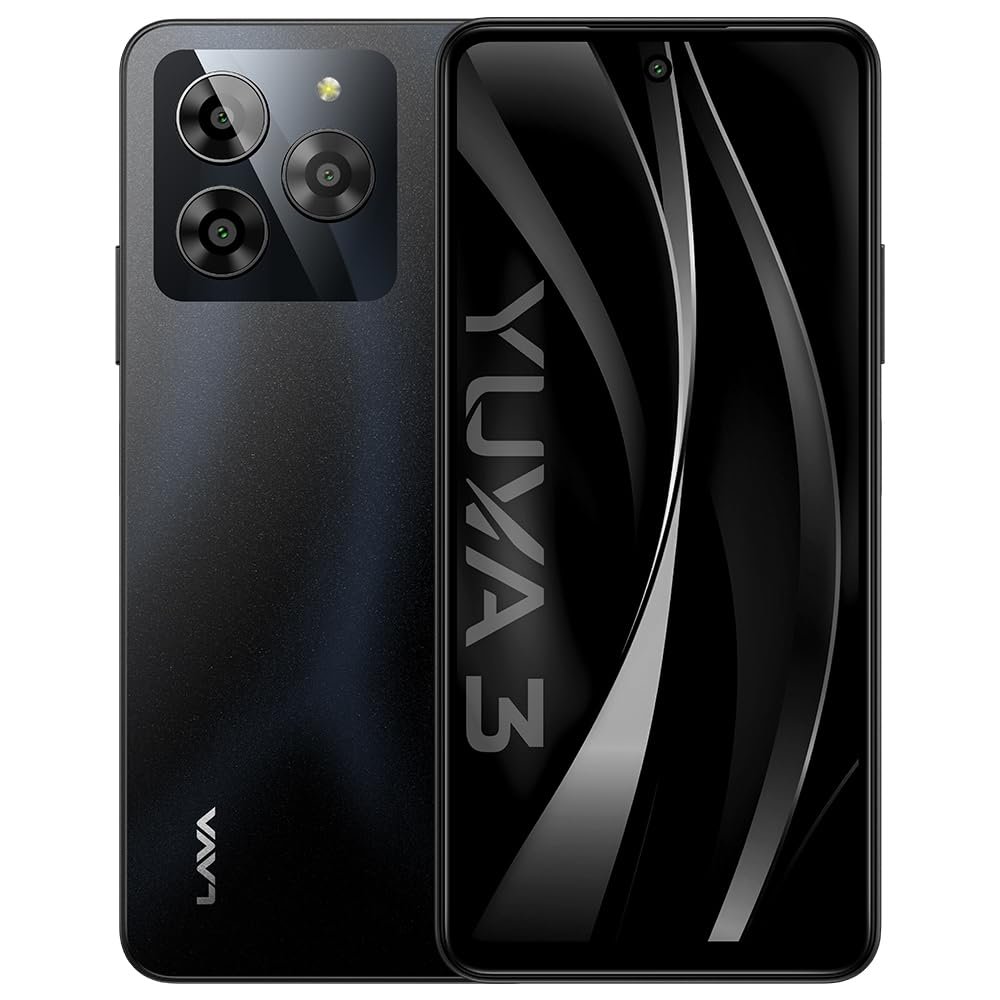 Lava Yuva 3 (Eclipse Black,4+4*GB RAM,UFS 2.2 128GB Storage)|Premium Glossy Back|Octacore Processor|18W Fast Charging|90Hz Punch Hole Display|13MP AI Triple Camera|Side Fingerprint Sensor