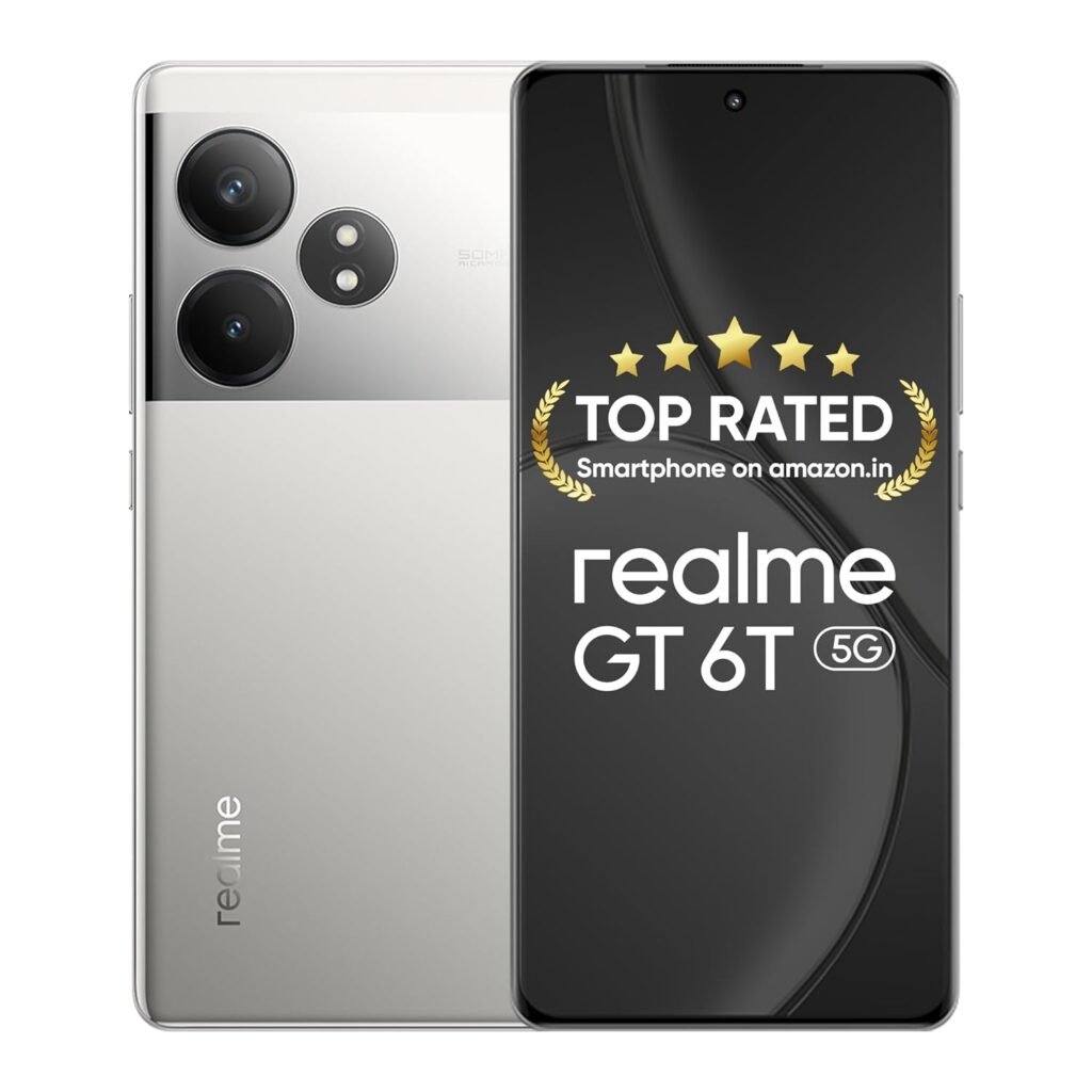 realme GT 6T 5G (Fluid Silver,8GB RAM+128GB Storage) | India’s 1st 7+ Gen 3 Flagship Chipset | 1.5M+AnTuTu Score | 5500mAh+120W | The World’s Brightest Flagship Display