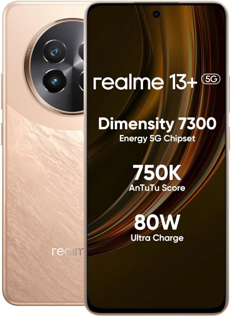 realme 13+ 5G (Victory Gold, 8GB RAM, 128GB Storage) | Expandable Upto 2TB | Up to 18GB Dynamic RAM | 50MP AI Dual Camera | 6.67″ AMOLED Display | 80W Ultra Charging DAK | Dimensity 7300E Processor