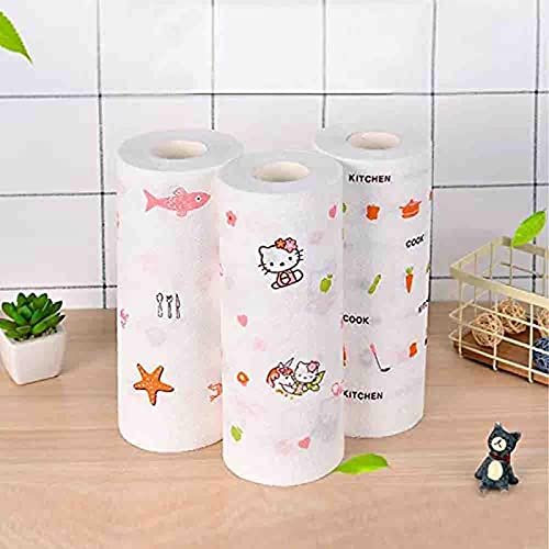 MoneySo Reusable Cleaning Cloths Disposable Cleaning Towels for Kitchen with Printed Design, Absorbent, Dry Quickly 50 Count/Pack (Pack of 2)