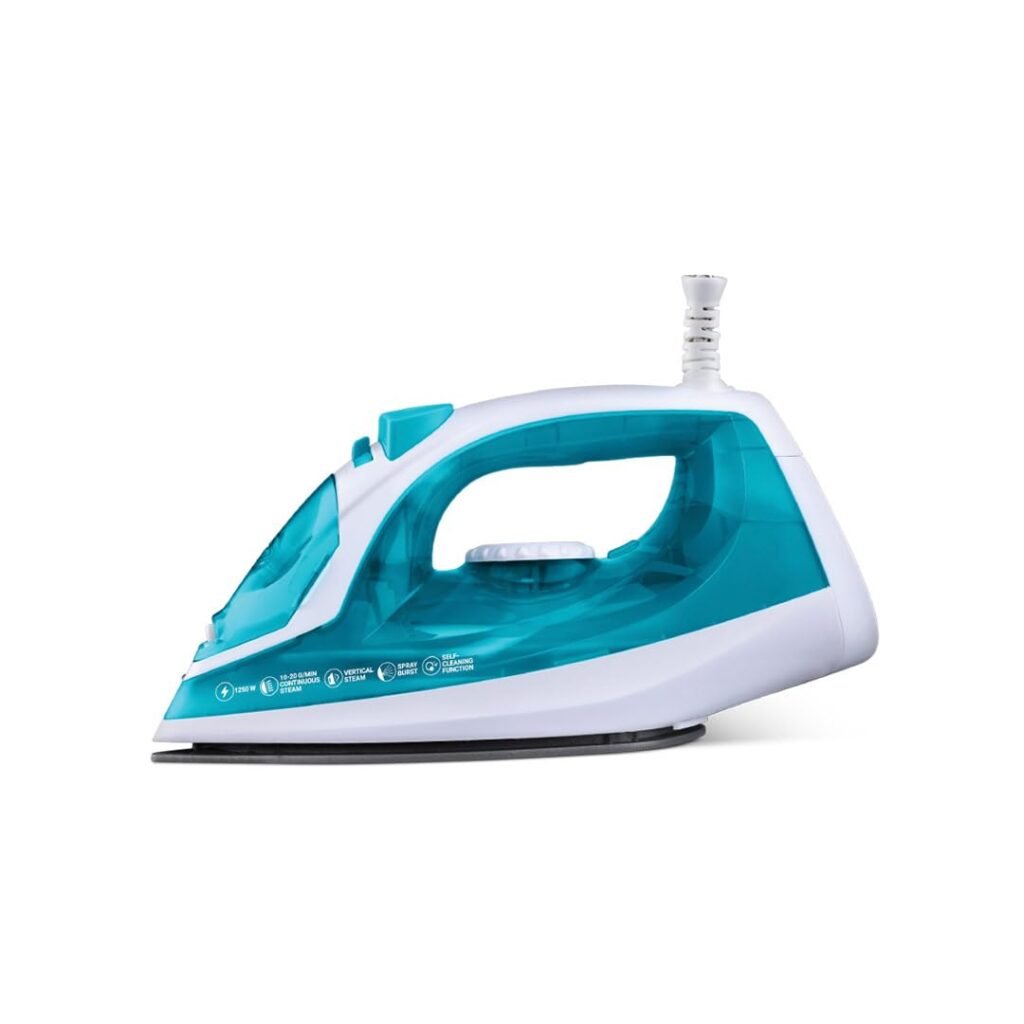 KENT Glide Steam Iron | 1250W | Powerful Steam Burst upto 20G/Min | Non-Stick Sole Plate | Vertical and Horizontal Steaming | Adjustable Temperature | 360° Swivel Cord | Turquoise Blue