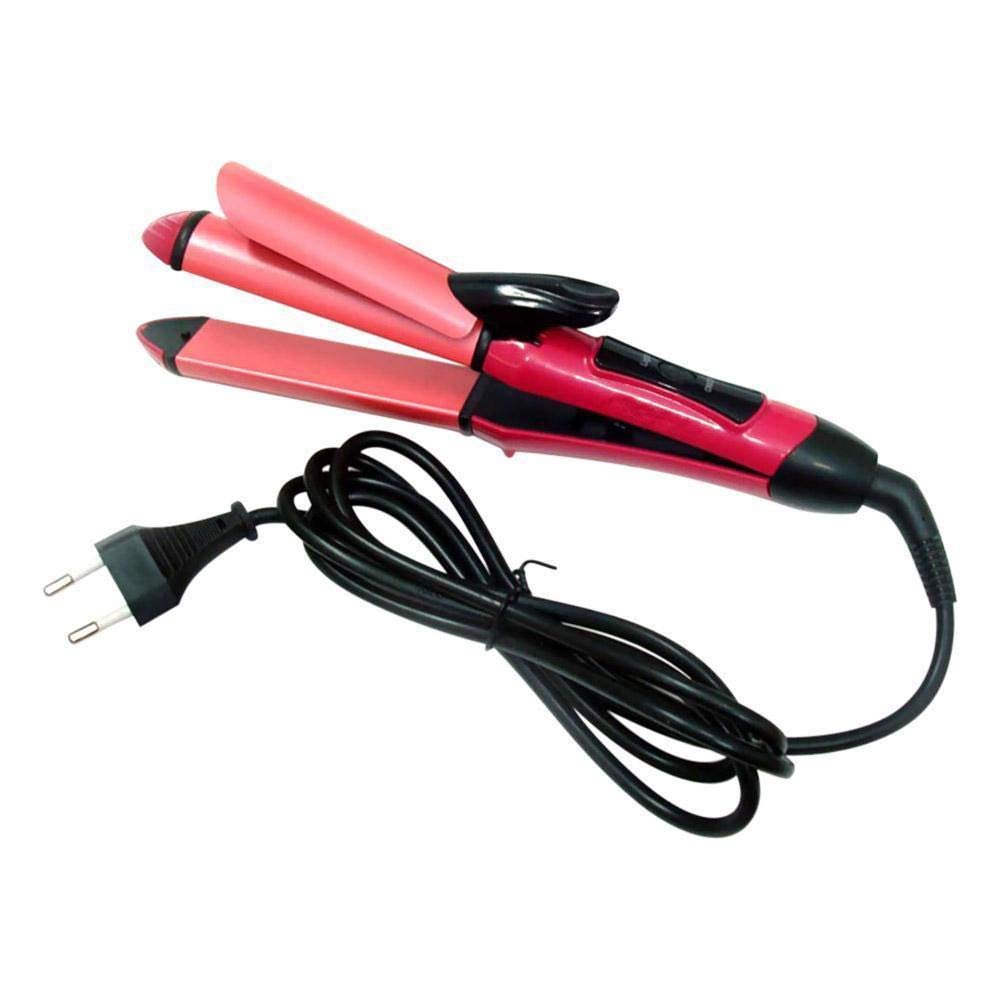 Arzet NHC-2009 Hair Straightener and Curler 2 in 1, Ceramic Plate, Quick Heat Up 180°C, Dual Function Flat Iron for Fine Hair, 360° Swivel Cord,(Pink)