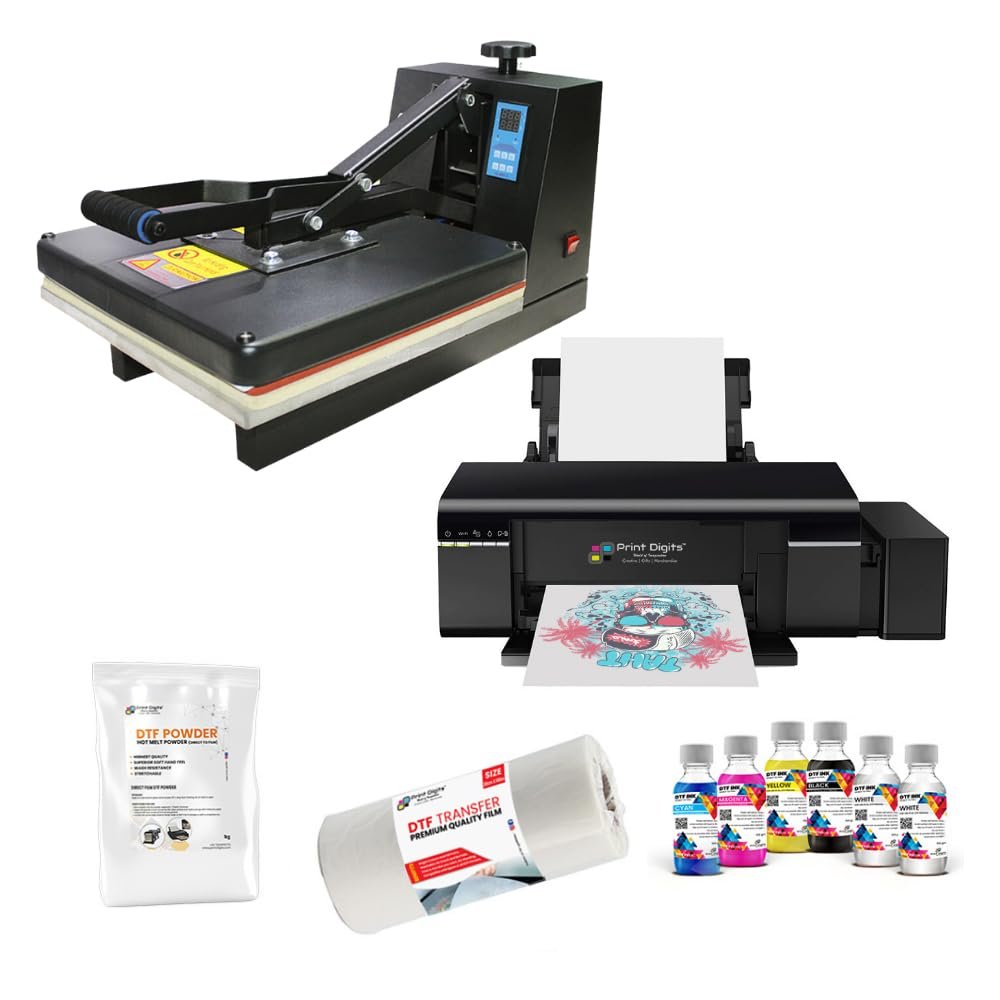 Print Digits | Converted Epson L805 DTF Printer Full Setup with Heavy Duty 15 by 15 Heat Press Machine and Software | Training Will be provided Free