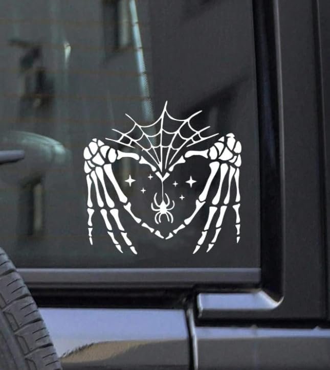 Halloween Spider Web and Love Skull Hand Car Stickers, White Waterproof Cars Decals and Sticker for Bumper Rear Window Laptop, Automotive Decoration Accessories for Women Men