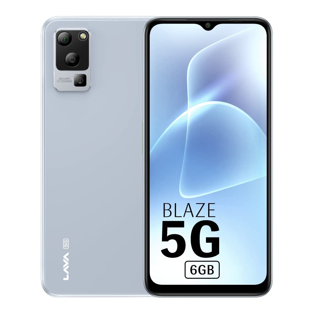 Lava Blaze 5G (Glass Blue, 6GB RAM, UFS 2.2 128GB Storage) | 5G Ready | 50MP AI Triple Camera | Upto 11GB Expandable RAM | Charger Included | Clean Android (No Bloatware)