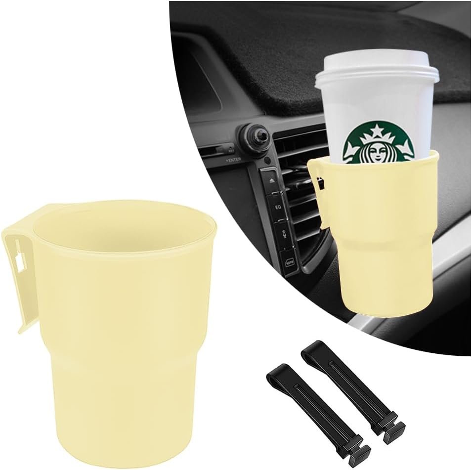 Hanging Cup Holder for Car Air Vents/Windows,Multi-Function Car Cup Holder Organizer/Car Trash Can,Universal Car Window Cup Holder with 2 Hooks Fits Most Cup Types (Beige)