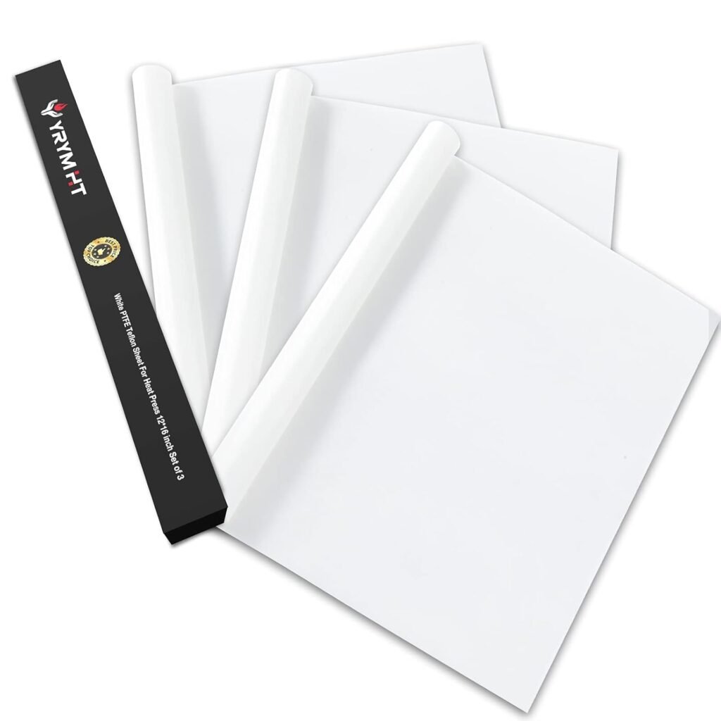 White Teflon Sheet for Heat Press – 3 Pack Non Stick Teflon Sheets 12 x 16″ Heat Transfer Paper Reusable Heat Resistant Craft Mat