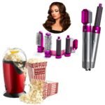 Drumstone 𝗖𝗼𝗺𝗯𝗼 C91 5-in-1 Hair Styler Kit Curl, Straighten, Wave, Volumize, Perfect for Any Hairstyle With Home Use Electric Big Popcorn Machine – 𝟏𝟓 𝐘𝐄𝐀𝐑𝐒 𝐖𝐀𝐑𝐑𝐀𝐍𝐓𝐘