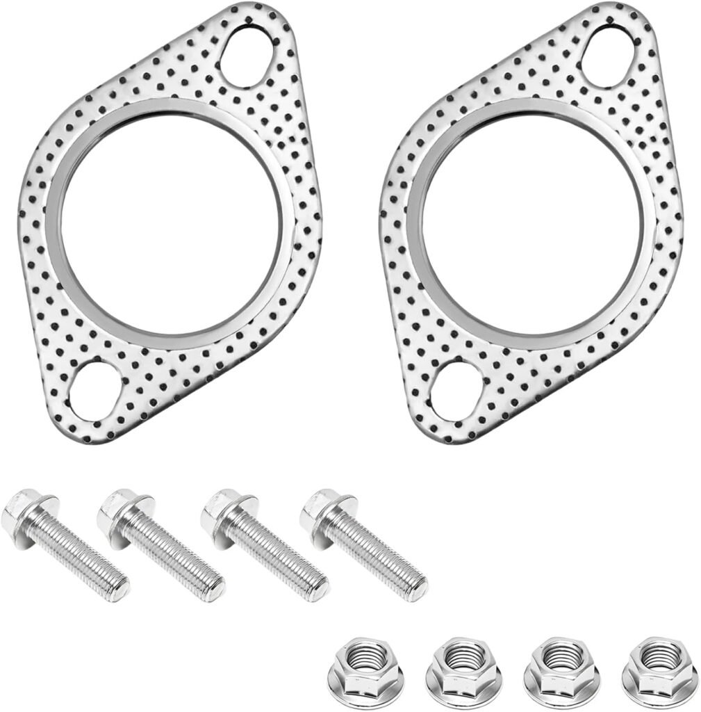 2 PCS Car Exhaust Gasket, 2 Inch 2-Bolt Exhaust Pipe Flange Gasket Replacement with 4 Screws, High Temp Exhaust Gasket for Headers Turbo Catback Axleback, Car Accessories