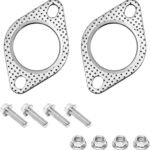 2 PCS Car Exhaust Gasket, 2 Inch 2-Bolt Exhaust Pipe Flange Gasket Replacement with 4 Screws, High Temp Exhaust Gasket for Headers Turbo Catback Axleback, Car Accessories