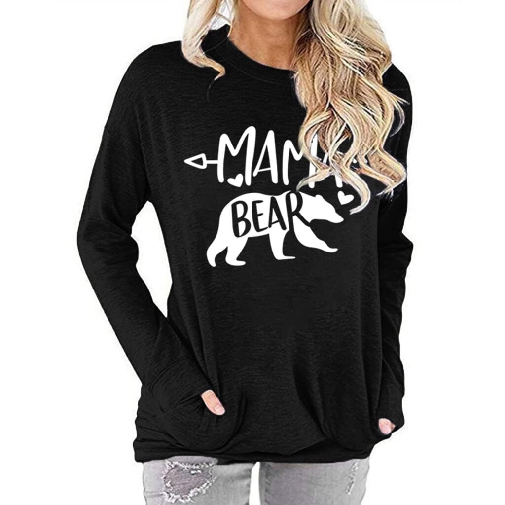 Pocket Sweatshirt, Comfortable Casual Machine Washable Long Sleeve T-Shirt for Home for Dating for Girls (XL) Black