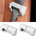 2 PCS Car Seat Belt Buckle Covers, Anti-Scratch Silicone Car Seatbelt Buckle Protector, 7 Color fashion Seat Belt Clips Cover Protector for Car Safety, Car Accessories (White)