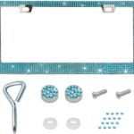 Ziciner Bling License Plate Frame, Sparkly License Plate Tag Cover with Multifaceted Rhinestones, Stainless Steel Crystal License Plate Holder, Universal Exterior Car Accessories (Blue, 1PCS)