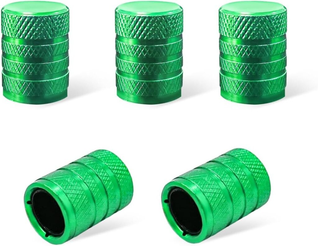 Ziciner 5 PCS Car Tire Valve Stem Caps, Anodized Aluminum Wheel Stem Covers, Corrosion Resistant Car Tire Air Caps, Vehicle Exterior Accessories for Car, Truck, Motorcycle, Bike (Green-5 PCS)