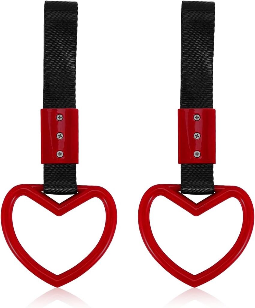 Car Handle Straps – Heart Shaped Drift Charm for Front Rear Bumper Warning and Automotive Interior Decoration (Red)