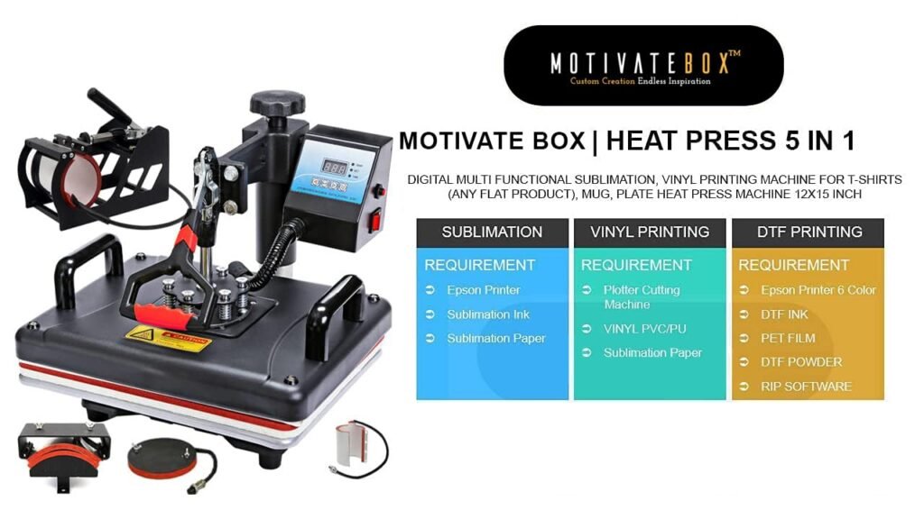 Bindaas Gifts Heat Press 5 in 1 Digital Multi Functional Sublimation, Vinyl Printing Machine for T-Shirts (Any Flat Product), Mug, Plate Heat Press Machine 12×15 Inch | DTF PRIINTING | Vinyl Printing