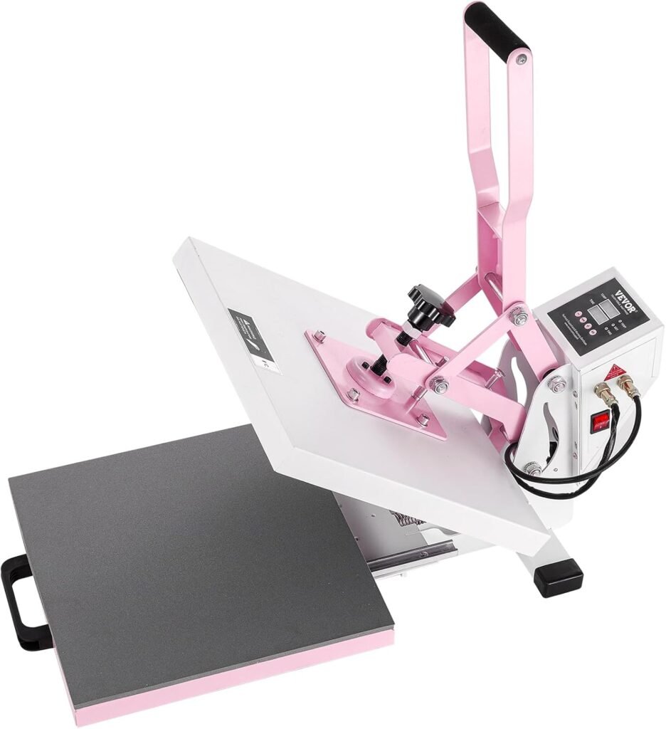 VEVOR Heat Press, 15 x 15 inch Digital Heat Press Machine, Slide Out Heat Transfer Machine, Fast and Even Heating, 2-Layer Insulation Cotton, Heat Transfer Machine for T-Shirts/Pillows/Bags, Pink