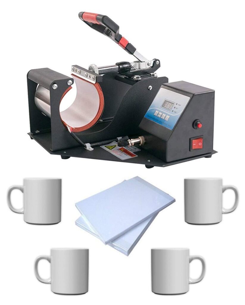 Ditto Boss ||Mug Heat Press Machine with Coffee Mug 4 Pieces, Sublimation Paper 100 Pieces, Heavy Duty Digital Display Sublimation Printing Machine (Red & Black)