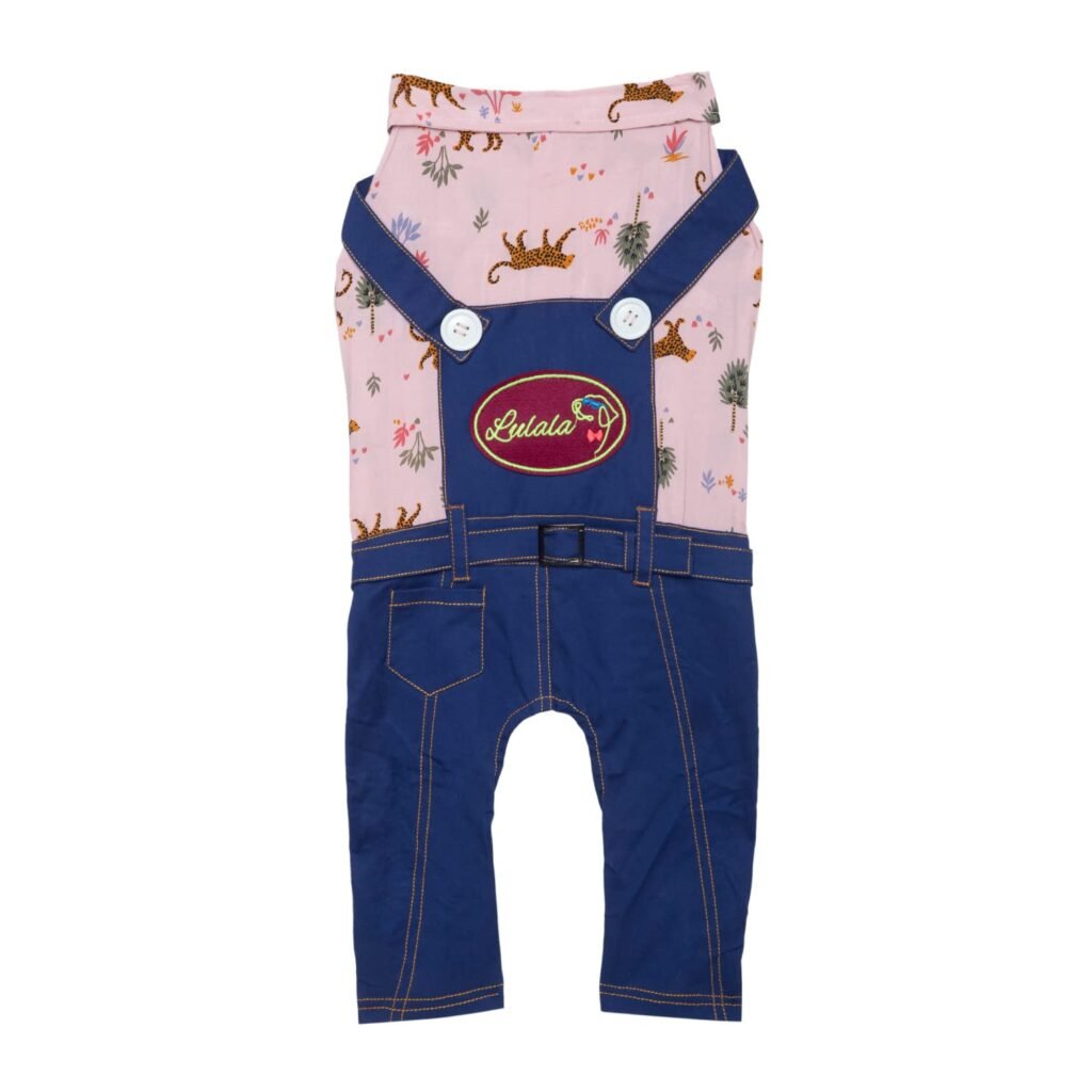 Lulala Dog Jeans Collar Shirt Jumpsuit Pet Denim Four-Legged Dog Denim Coat Jungle Safari Print with 2 Attractive Button and 2 Pockets Dog Shirts, Apparels for Dogs(S,Pink), 1 Count