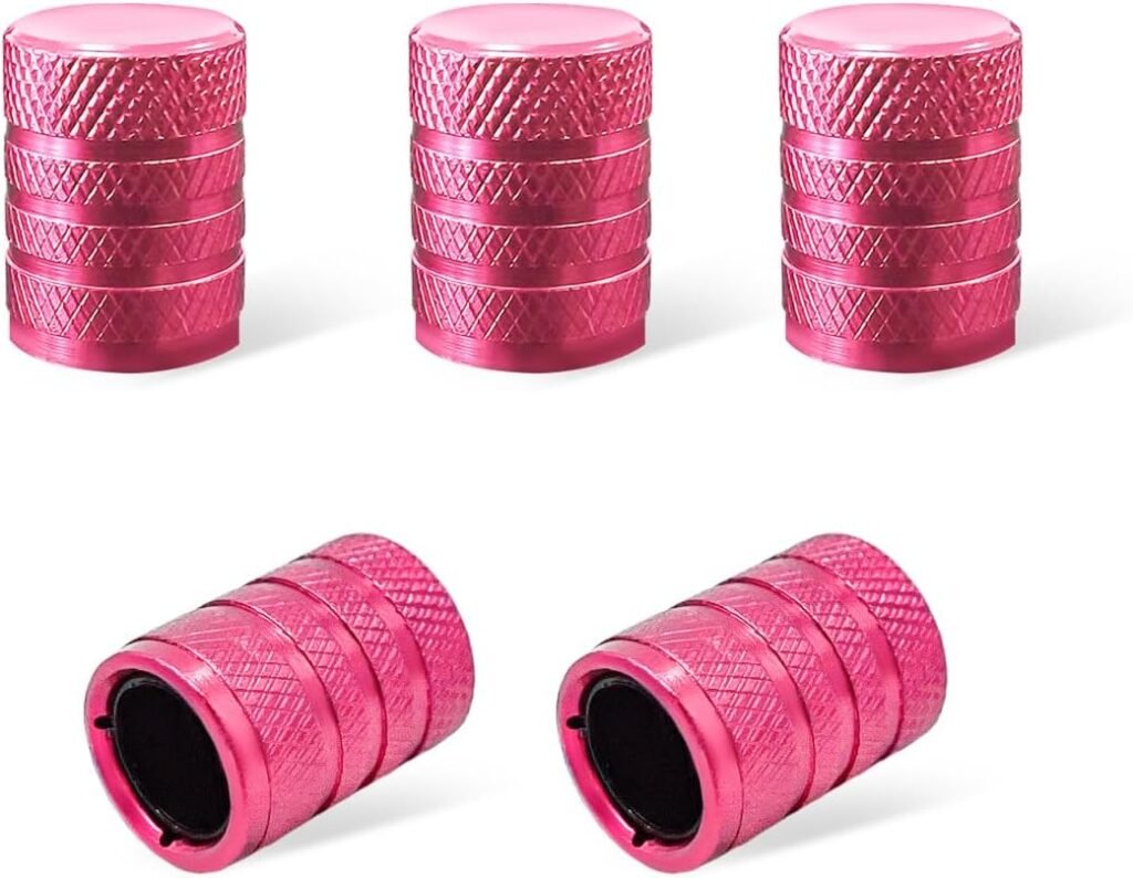 Ziciner 5 PCS Car Tire Valve Stem Caps, Anodized Aluminum Wheel Stem Covers, Corrosion Resistant Car Tire Air Caps, Vehicle Exterior Accessories for Car, Truck, Motorcycle, Bike (Pink-5 PCS)