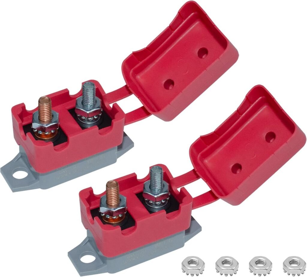 2PCS Auto Reset Circuit Breaker, Stud Type Circuit Breakers with Cover, 12V – 24V DC 20 Amp for RV Marine Boat Trolling, Car Engines and More