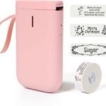 RIITEK D11 Thermal Label Printer Machine; USB Rechargeable Inkless Bluetooth Label Maker for Picture, Label, Memo, Receipt, Printing; iOS & Android Compatible (Pink)(1 Year Warranty)