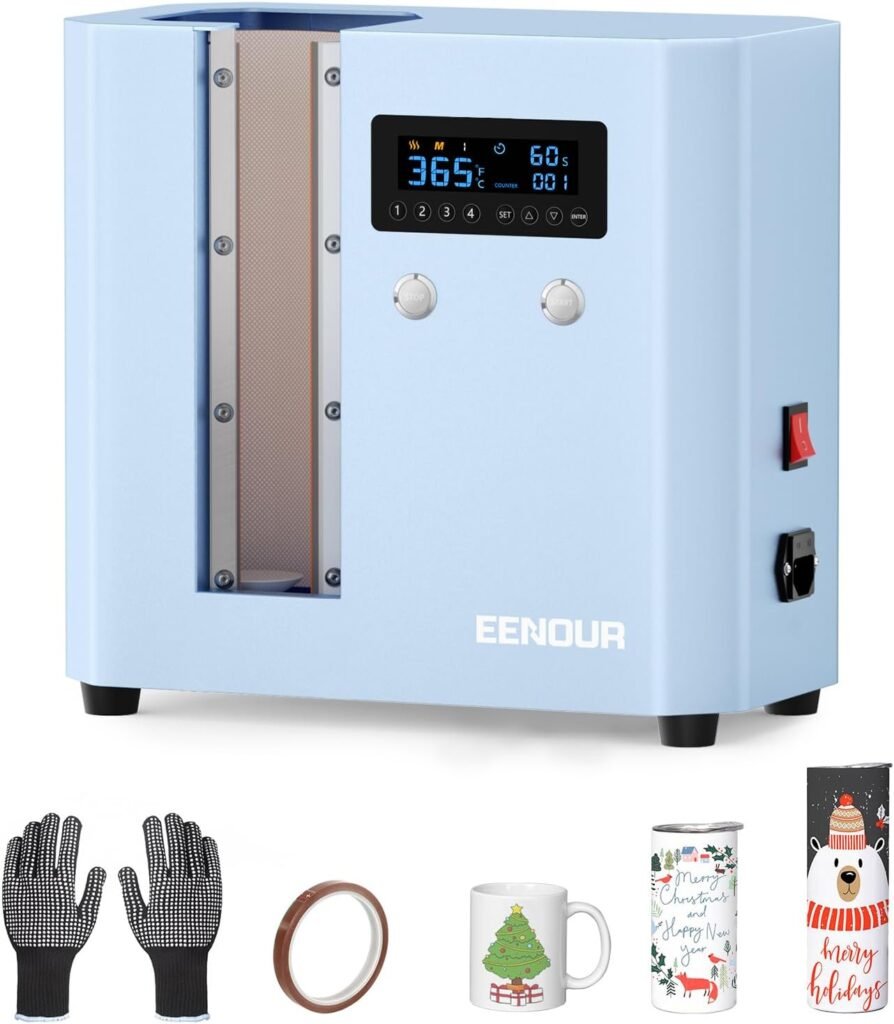 EENOUR Auto Tumbler Heat Press Machine – Seamless Automatic Rotation Full Print Heat Press with Pressure Setting, 4 Memory Modes, Even Heating for 11-32oz Sublimation Tumblers, Mug, Glasses (Blue)