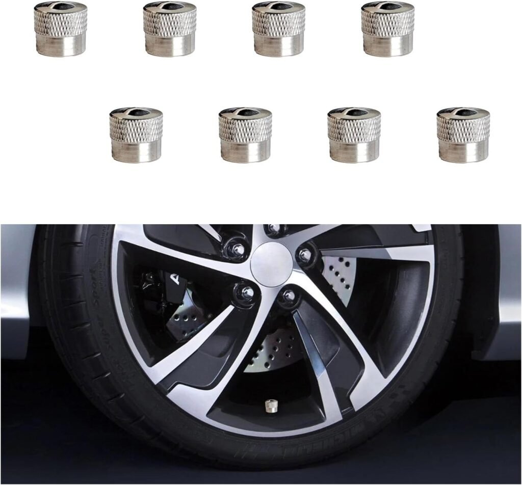 Ziciner 8 PCS Tire Valve Caps, Leakproof Car Metal Tire Valve Stem Covers with Rubber Seal Ring, Universal Vehicle Wheel Protection Accessories for Car SUV Truck Motorcycle (Number 6: 0.34×0.32inch)