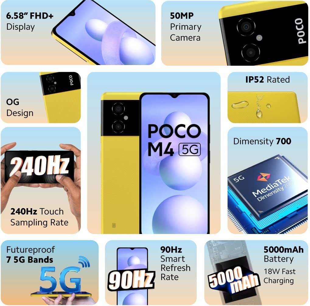 POCO M4 5G (Yellow, 4GB RAM 64GB RAM)