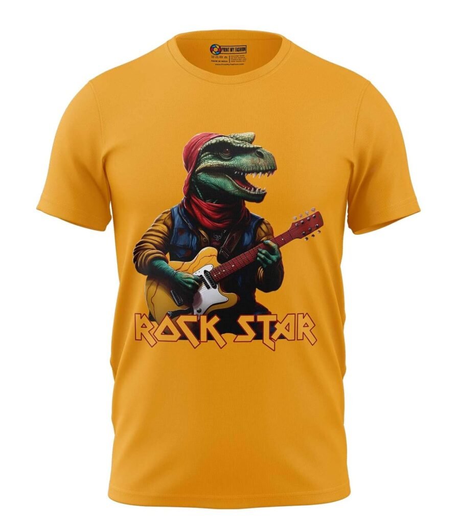 Print My Fashion Boys T-Shirt Regular Fit Round Neck Half Sleeve Combed Bio-Washed Cotton T-Rex Guitar Graphic Printed T-Shirts