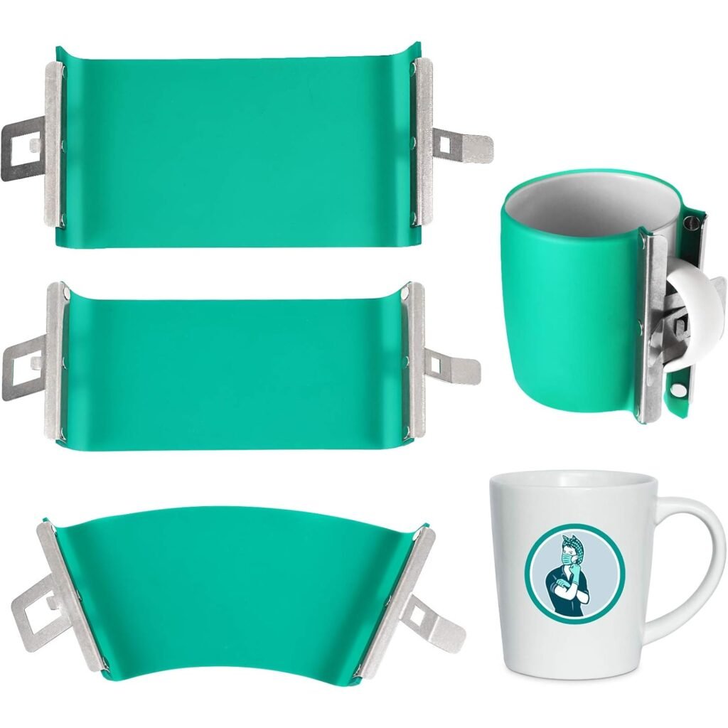 3 Pieces 3D Sublimation Silicone Mug Wraps, Mug Mold Cup Clamp Transfer Mug Clamp Fixture for Printing Mugs Sublimation Heat Transfer Machine (Green, 11 oz, 12 oz, 15 oz)