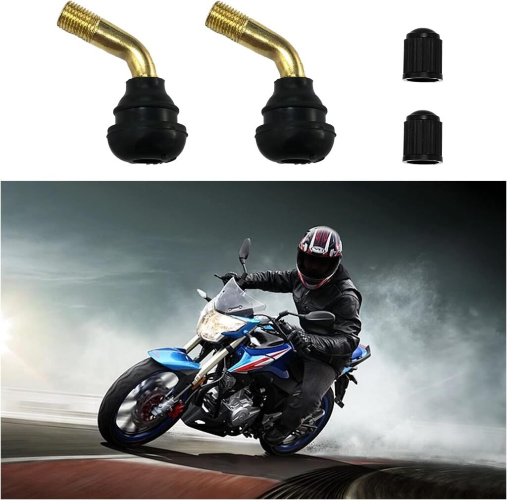 Ziciner 2 PCS PVR60 Valve Stem Bent 135 Degree Angled, Snap-in Tubeless Tire Valve Stem Brass Stems with Rubber Base, Universal Tire Rim Replacement for Motorcycle Scooter ATV