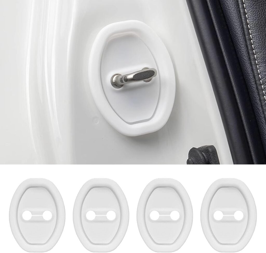 4PCS Car Silicone Door Latch Lock Protective Cover, Door Latches Rust Stopper Protector Cover for Cars, Universal Silent Shock Self-Adhesive Door Lock Latch Guard Protection (White)