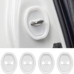 4PCS Car Silicone Door Latch Lock Protective Cover, Door Latches Rust Stopper Protector Cover for Cars, Universal Silent Shock Self-Adhesive Door Lock Latch Guard Protection (White)