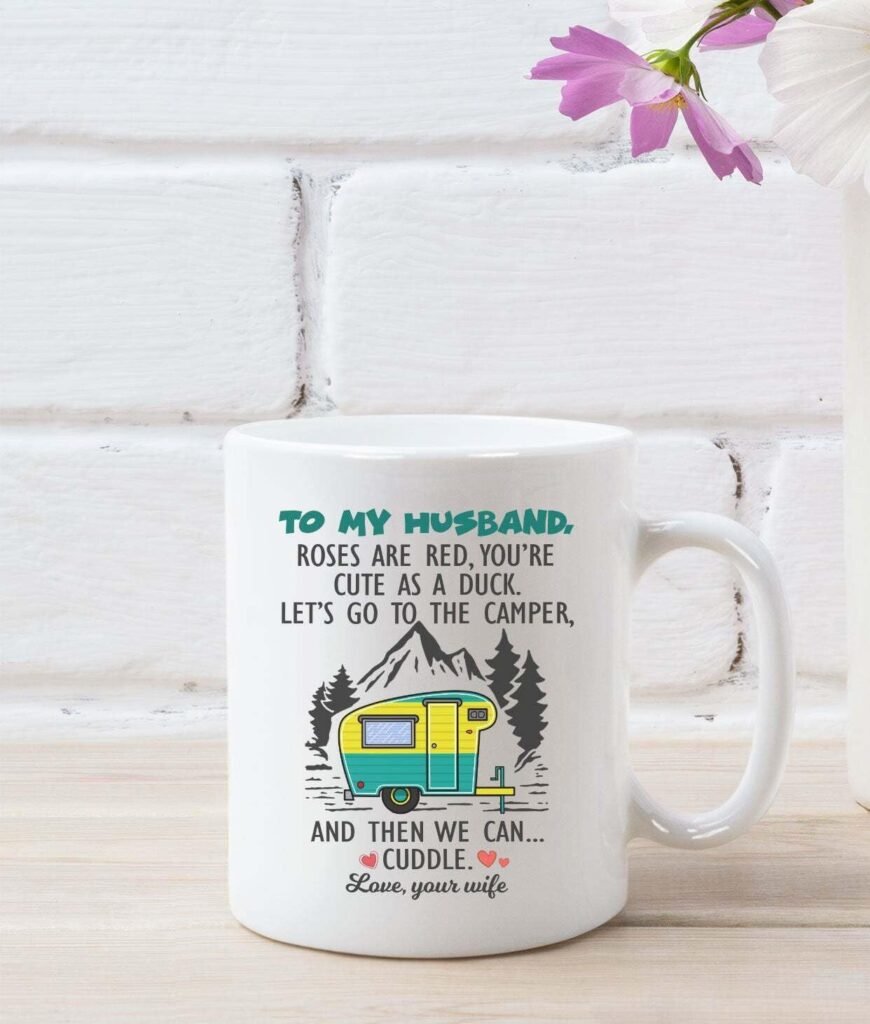 MUGSMAFIA to My Husband Camper Mug Fathers Day Gift Caravan Print Cup Happy Camper Camping Printed Coffee and Tea Ceramic Mug- 11OZ Ceramic Coffee Mug 0336