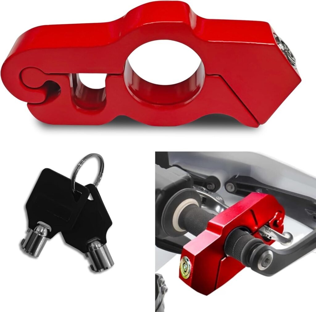 Motorcycle Lock, Motorcycle Locks Anti Theft Heavy Duty Anti-Theft Throttle Lock Grip Brake Locks Bike Handlebar Lock, Security to Protect Motorcycle on Dirt Bike Moped Scooter Lock(Red)