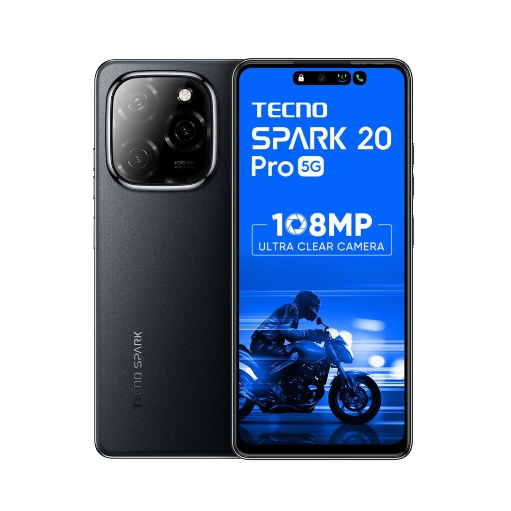 TECNO Spark 20 PRO 5G (Startrail Black, 8GB+256GB)| 108MP Ultra Clear Imaging | Super Ellipse Design | MTK D6080 5G Processor | 6.78″ 120Hz LTPS LCD Display | 5000mAh Battery with 33W Charger