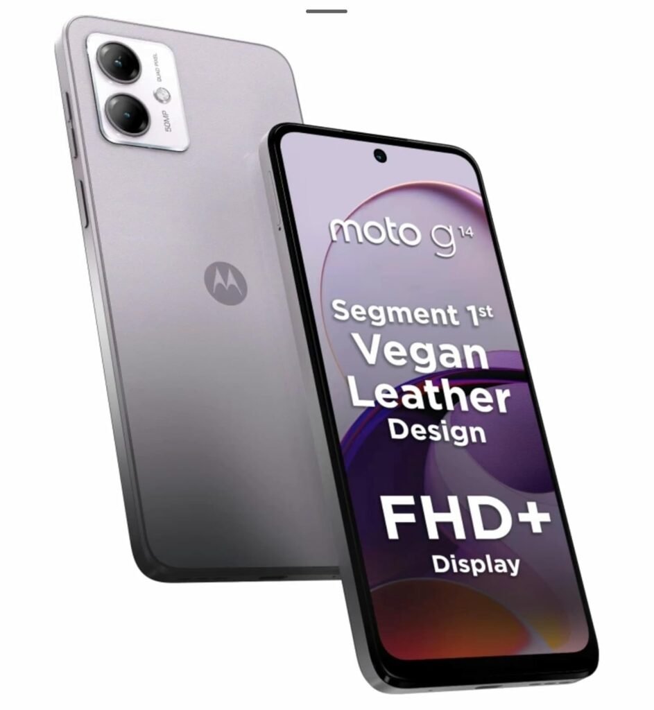 Motorola G14 4G (Pale Lilac, 4GB RAM, 128GB Storage) | 6.5” ultrawide Full HD+ Display | 50MP + 2MP | 8MP Front Camera | Immersive Stereo Speakers with Dolby Atmos