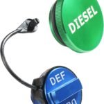 Diesel Fuel Cap,Car Accessories Aluminum Fuel Cap Combo Pack,Diesel Fuel tank Cap,Magnetic Green Diesel Fuel Cap and Anti-lost rope-Non-magnetic Blue DEF Cap for 2013-2018 Ram 1500 2500 3500