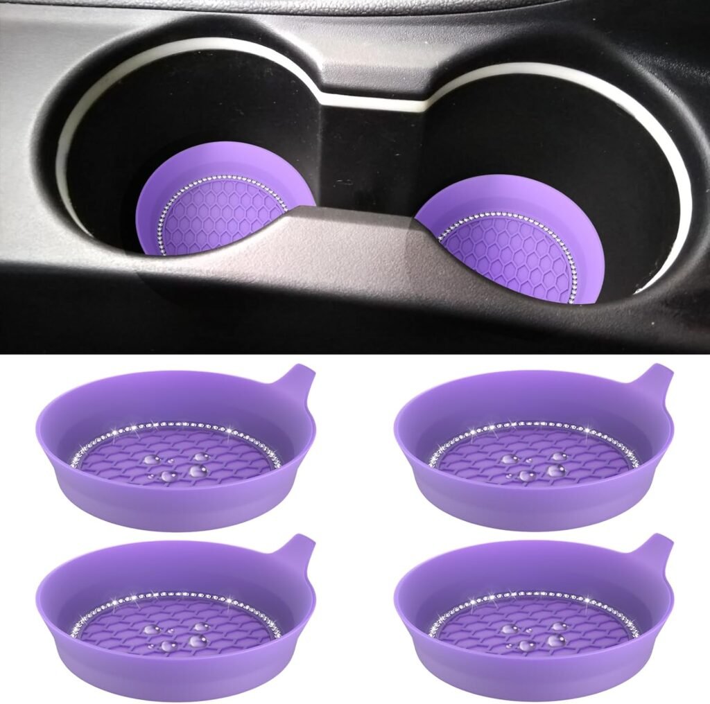 4 PCS Car Cup Coasters, Universal Cup Holder Coaster for Car Interior Accessories, Bling Cup Holders Insert for Women Non-Slip Silicone Car Cup Holder Coasters for Jeep Hyundai Kia Toyota Subaru