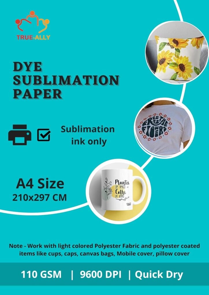 True-Ally Sublimation Paper Heat Transfer 8.5×11 inch A4 40 Sheets for Any Epson HP Canon Inkjet Printer with Sublimation Ink for Mug, T-Shirt, Light Fabric DIY 105 GSM (40 Sheets (A4-105 GSM))