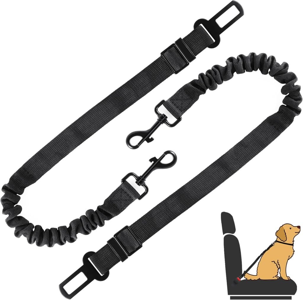 LivTee Dog Seat Belt for Car,2 Packs Set Retractable Dog Car Harness Adjustable and Comfortable Dog Car Seatbelt Leash,Elastic Nylon Pet Safety Seatbelts for Vehicles,Dog Accessories for Car(Black)